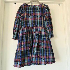 J. Crew Crewcuts Girls Dress Plaid Tartan with Black Velvet Stars Lined Size 6